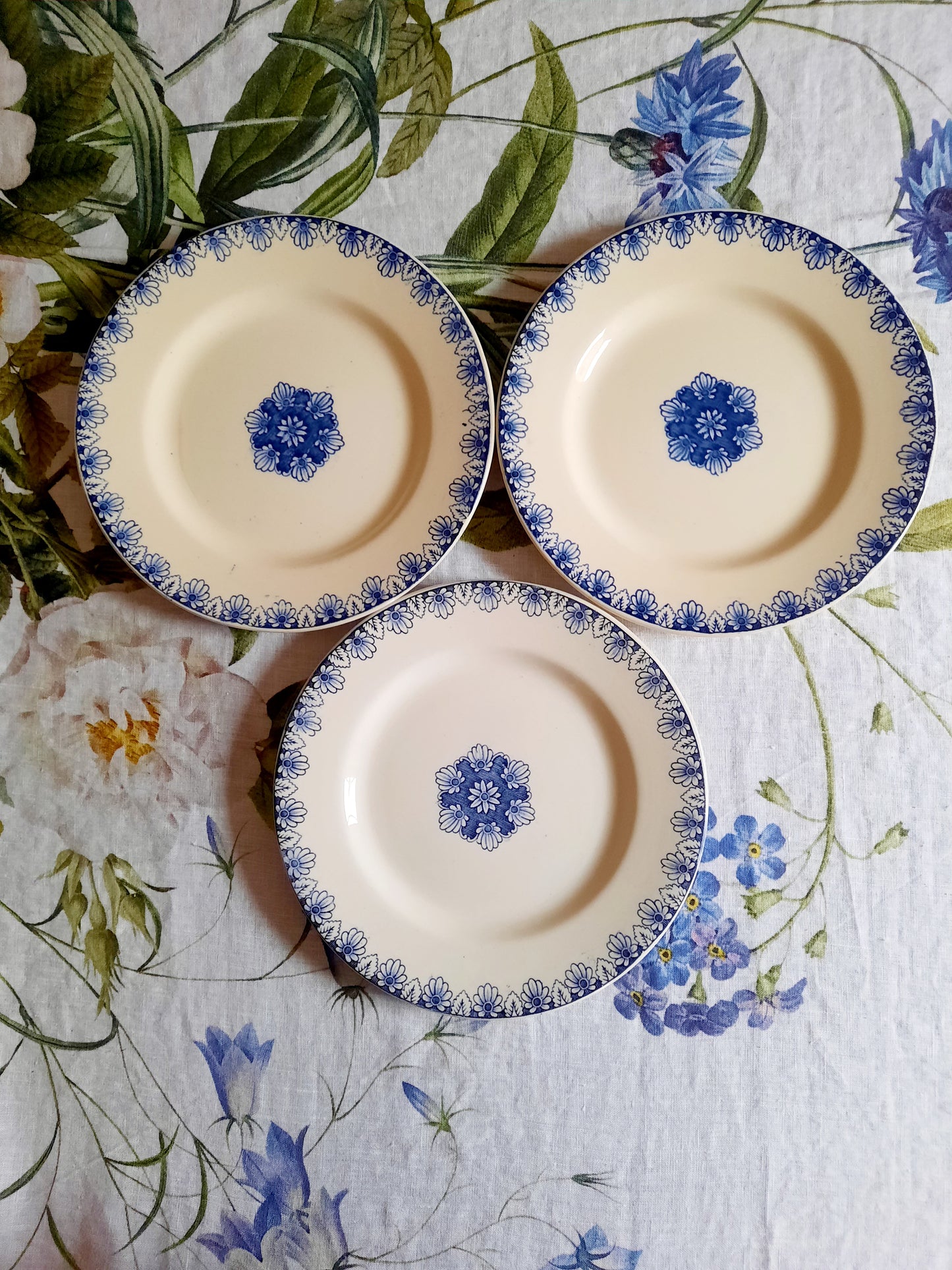 Charme authentique – Lot de 3 assiettes plates Lunéville K&G Rouen – XIXe siècle