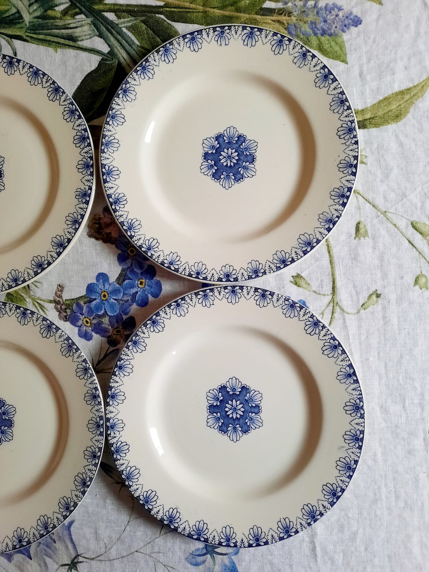 Intemporel raffinement – Lot de 4 assiettes plates Lunéville K&G Rouen – XIXe siècle