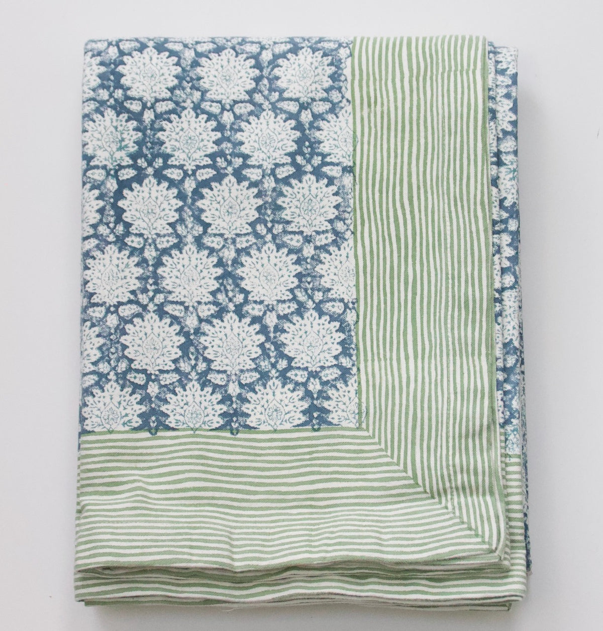 Nappe rectangulaire en coton imprimé à fleurs bleu et vert