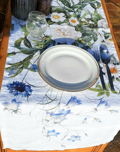 Chemin de table  Lin Fleuri –  Jardin bleu