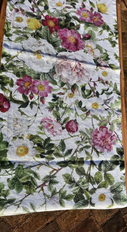 Chemin de table en lin - Jardin rose