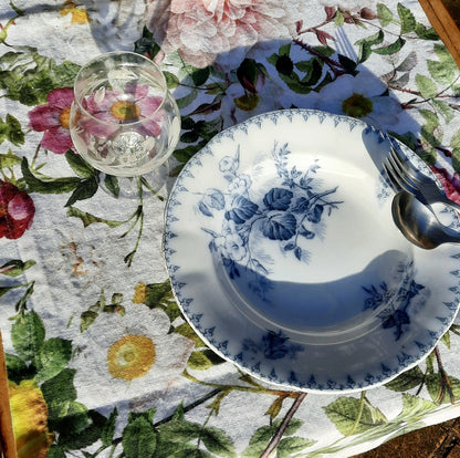 Chemin de table en lin - Jardin rose