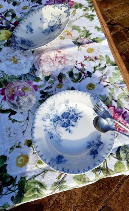 Chemin de table en lin - Jardin rose
