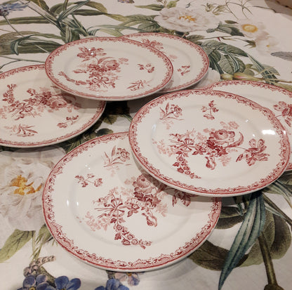 Conjunto de 6 Pratos Rasos – Sarreguemines Fontanges – Decoração Vermelha