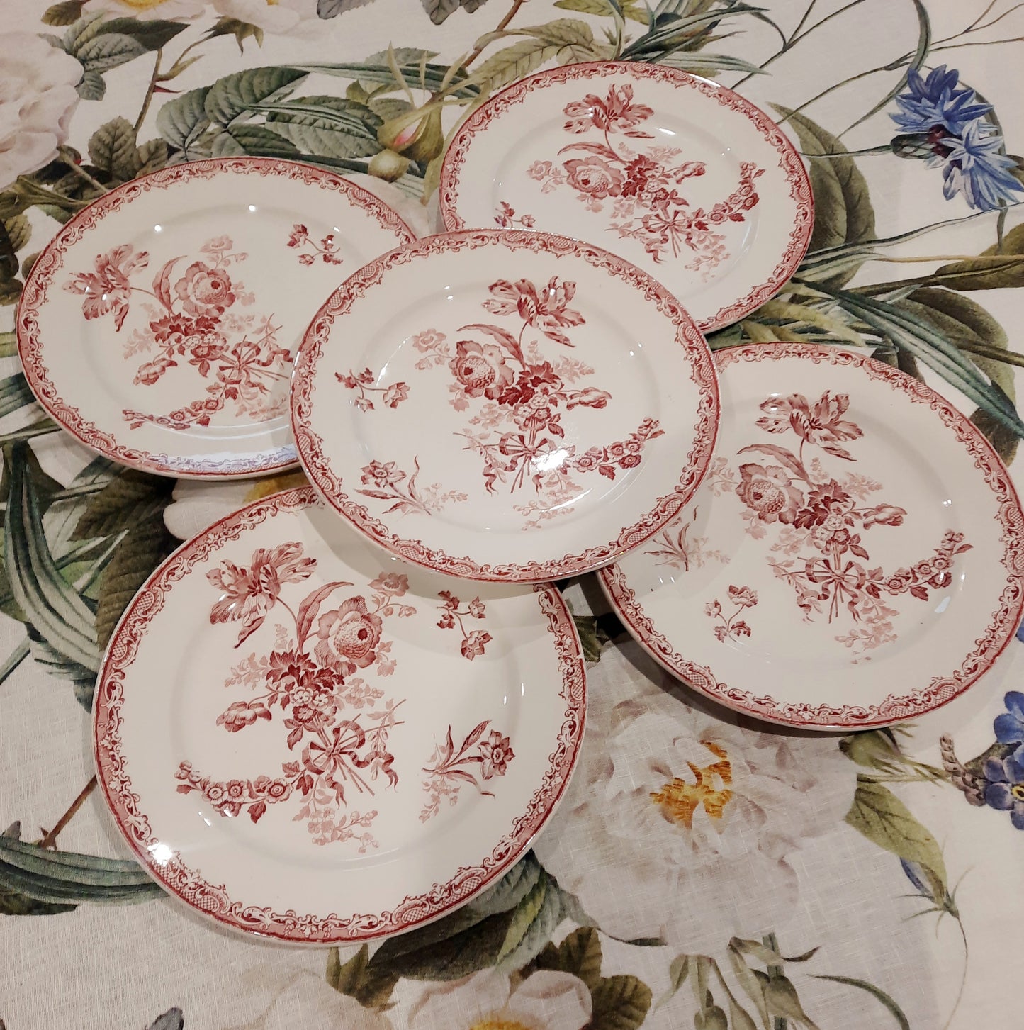 Conjunto de 6 Pratos Rasos – Sarreguemines Fontanges – Decoração Vermelha