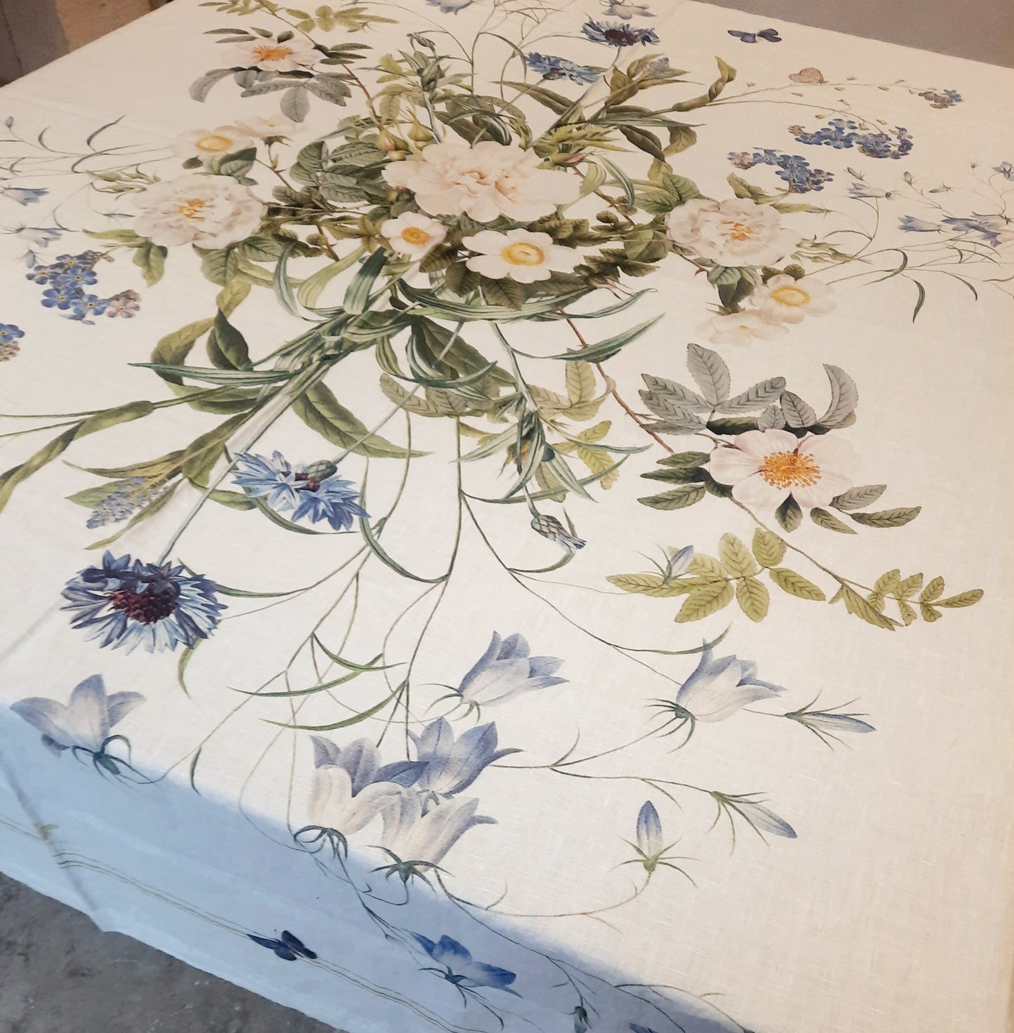 Nappe en  Lin –  Jardin bleu