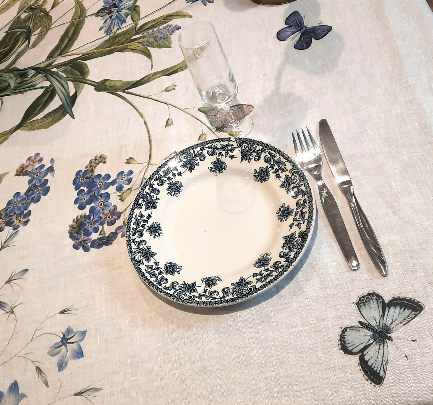 Nappe en  Lin –  Jardin bleu