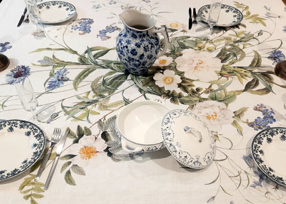 Nappe en  Lin –  Jardin bleu