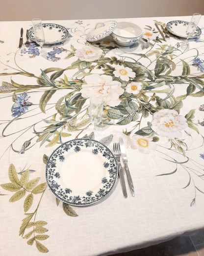 Nappe en  Lin –  Jardin bleu