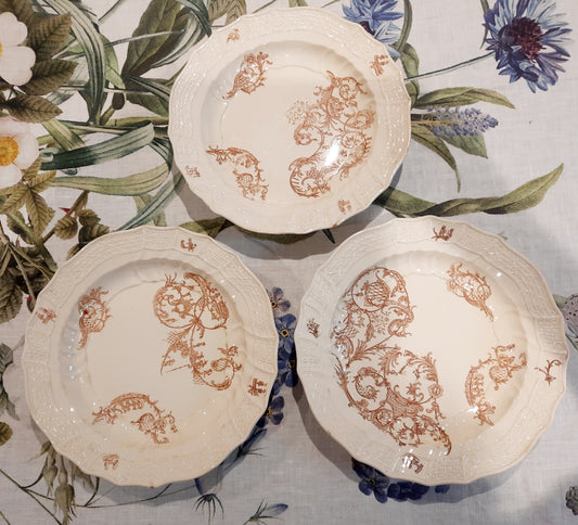 3 assiettes à soupe anciennes – Manufacture Waechtersbach, XIXe siècle