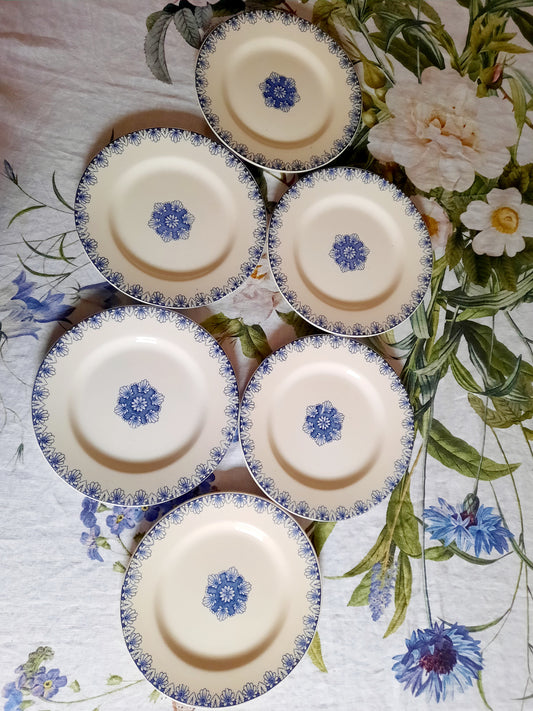 Lot de 6 assiettes plates Lunéville K&G Rouen – XIXe siècle