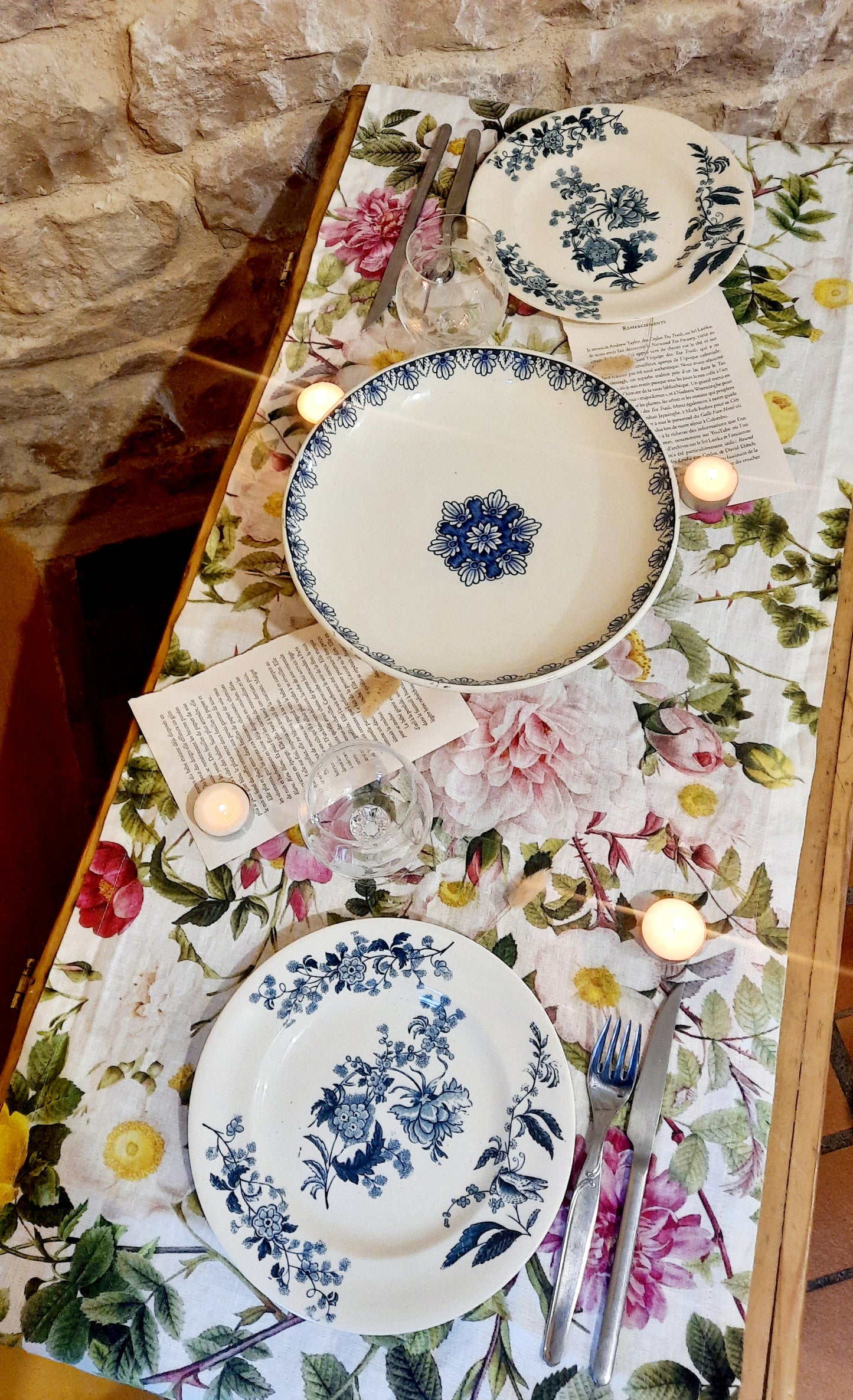 亞麻桌旗 - 粉紅花園