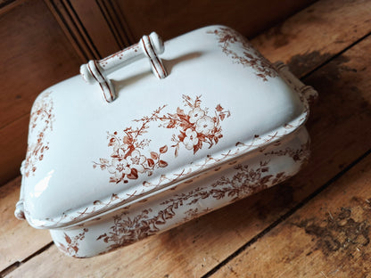 Authentique légumier / soupière en faïence de Sarreguemines, modèle Bertha