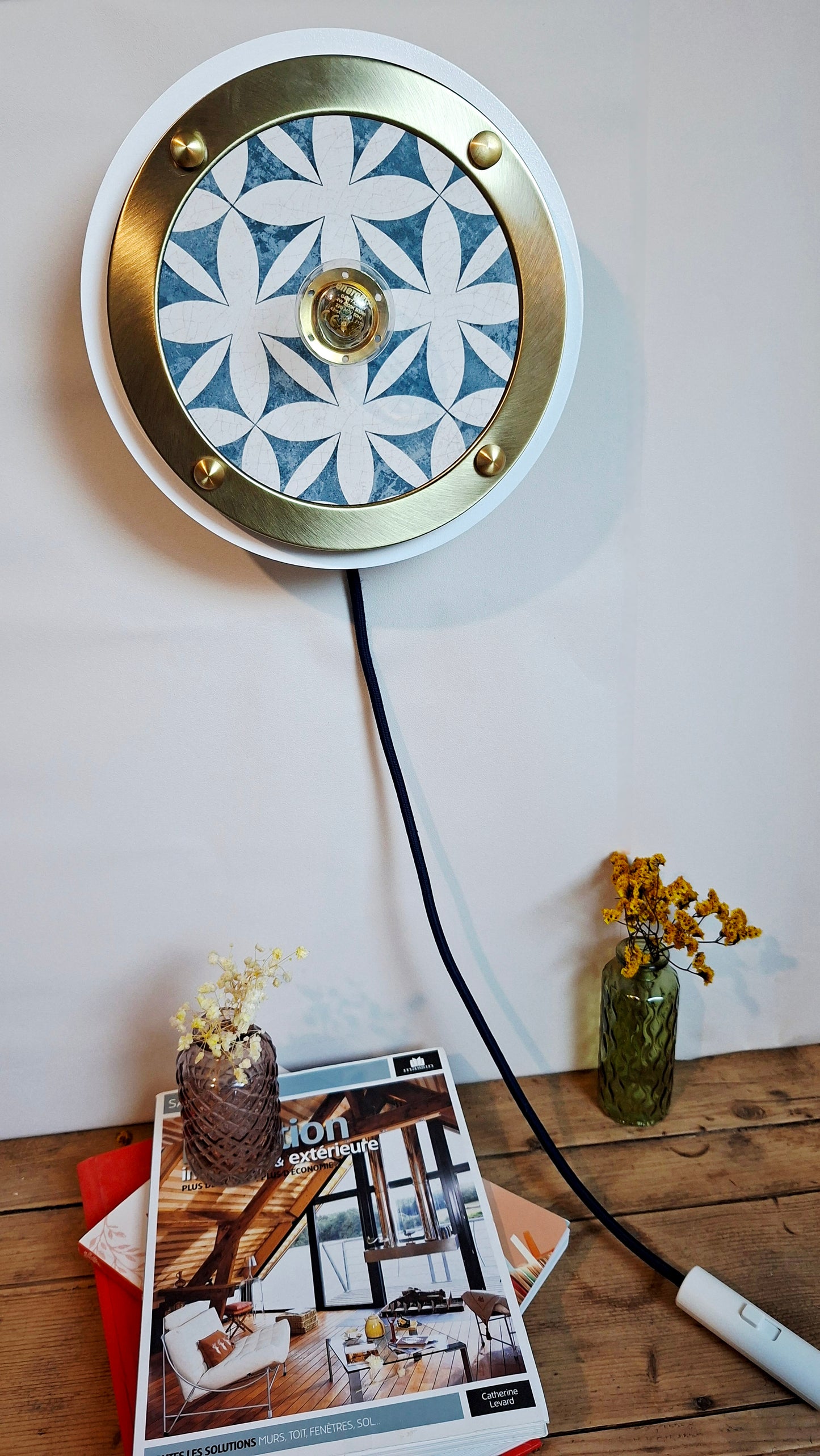 Luminaire Céleste déjà confectionné -Câble Textile Bleu