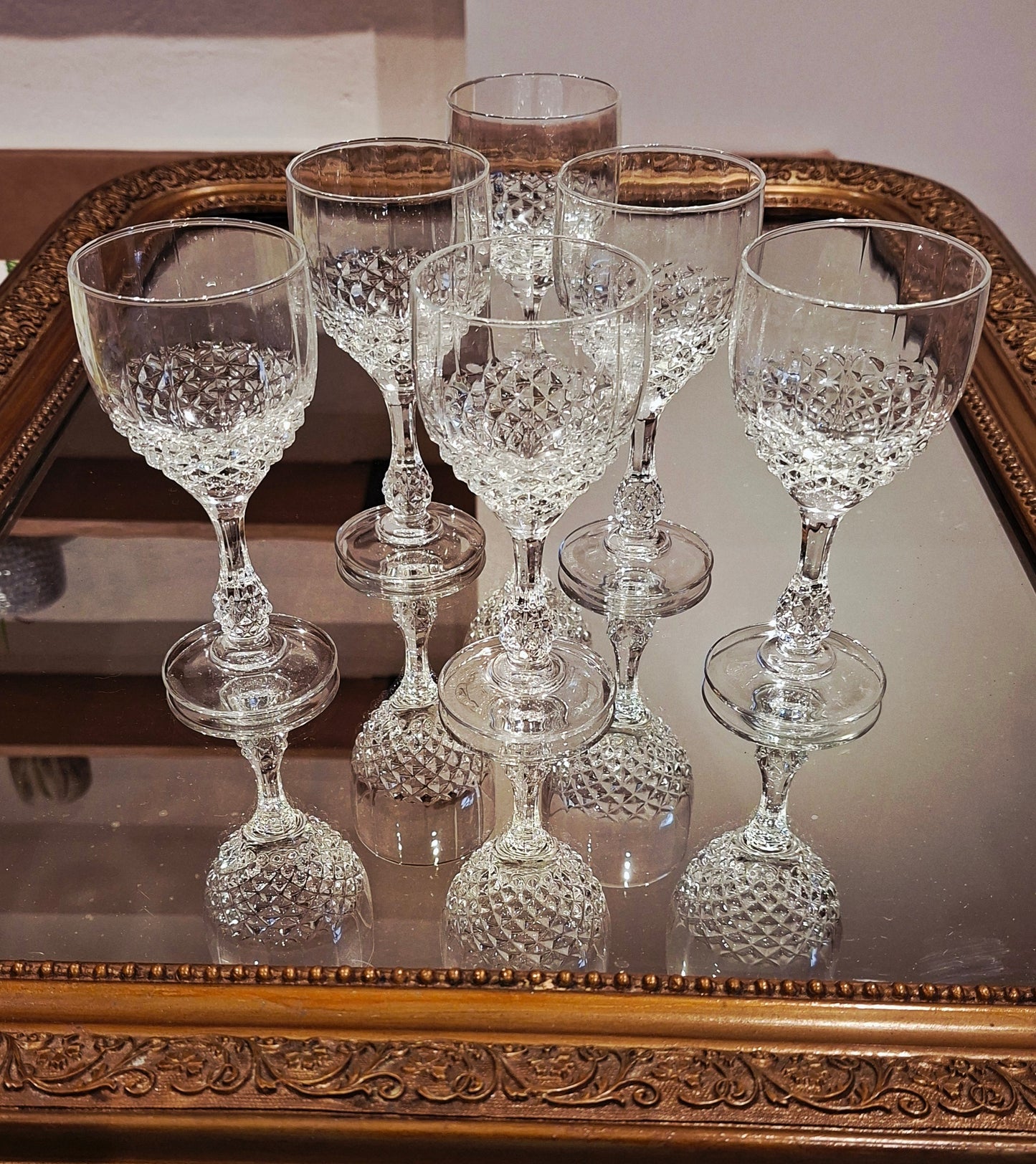 6 petits verres en cristal d’Arques, modèle Chenonceaux