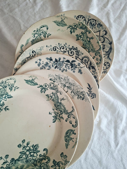 Lot de 6 assiettes plates anciennes – Mix & Match de faïenceries françaises