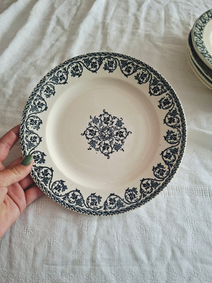Lot de 6 assiettes plates anciennes en Terre de Fer – Dégradé de bleus nuit – Mix & Match