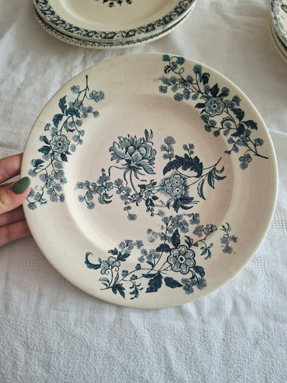 Lot de 6 assiettes plates anciennes en Terre de Fer – Dégradé de bleus nuit – Mix & Match