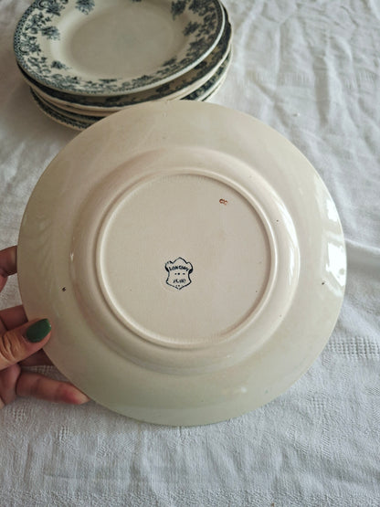 Lot de 6 assiettes plates anciennes en Terre de Fer – Dégradé de bleus nuit – Mix & Match