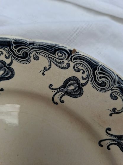 Lot de 6 assiettes plates anciennes en Terre de Fer – Dégradé de bleus nuit – Mix & Match