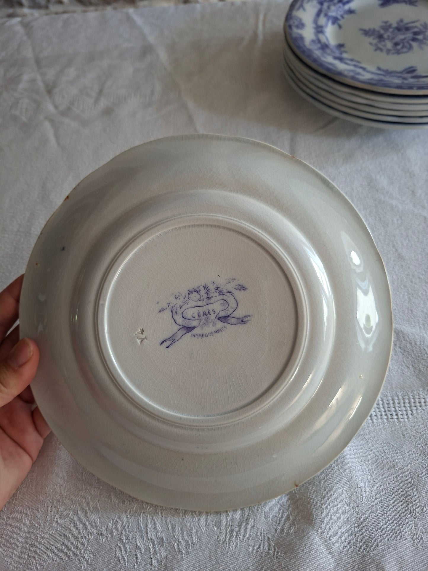 Lot de 8 assiettes à dessert en faïence de Sarreguemines – Modèle Cérès
