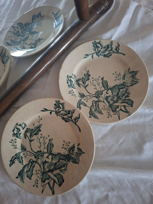 Deux Assiette ancienne Rose de Noël en Terre de Fer