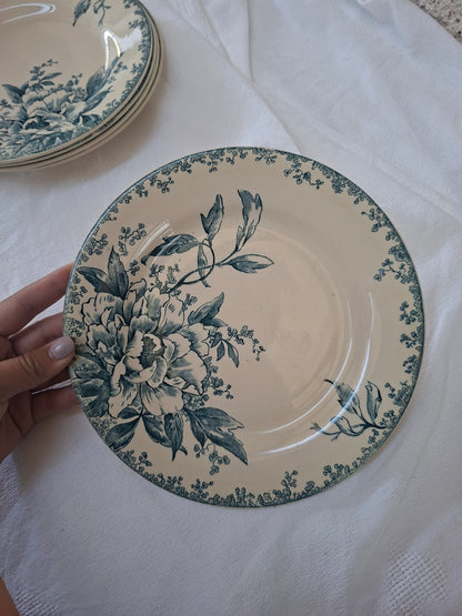 6 assiettes plates (1) Gien modèle « Milan » en terre de fer