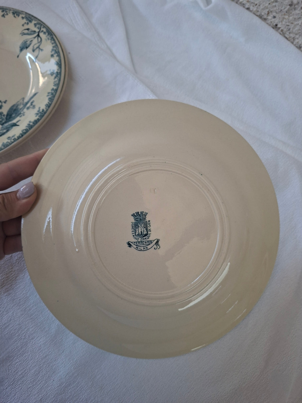6 assiettes plates (1) Gien modèle « Milan » en terre de fer