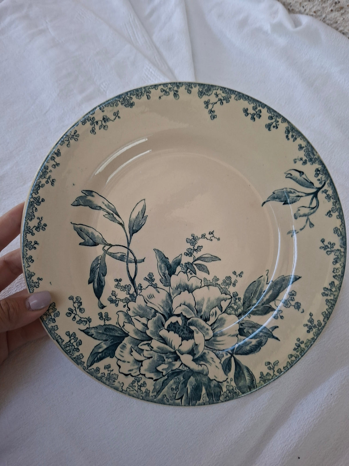 6 assiettes plates (3) Gien modèle « Milan » en terre de fer,