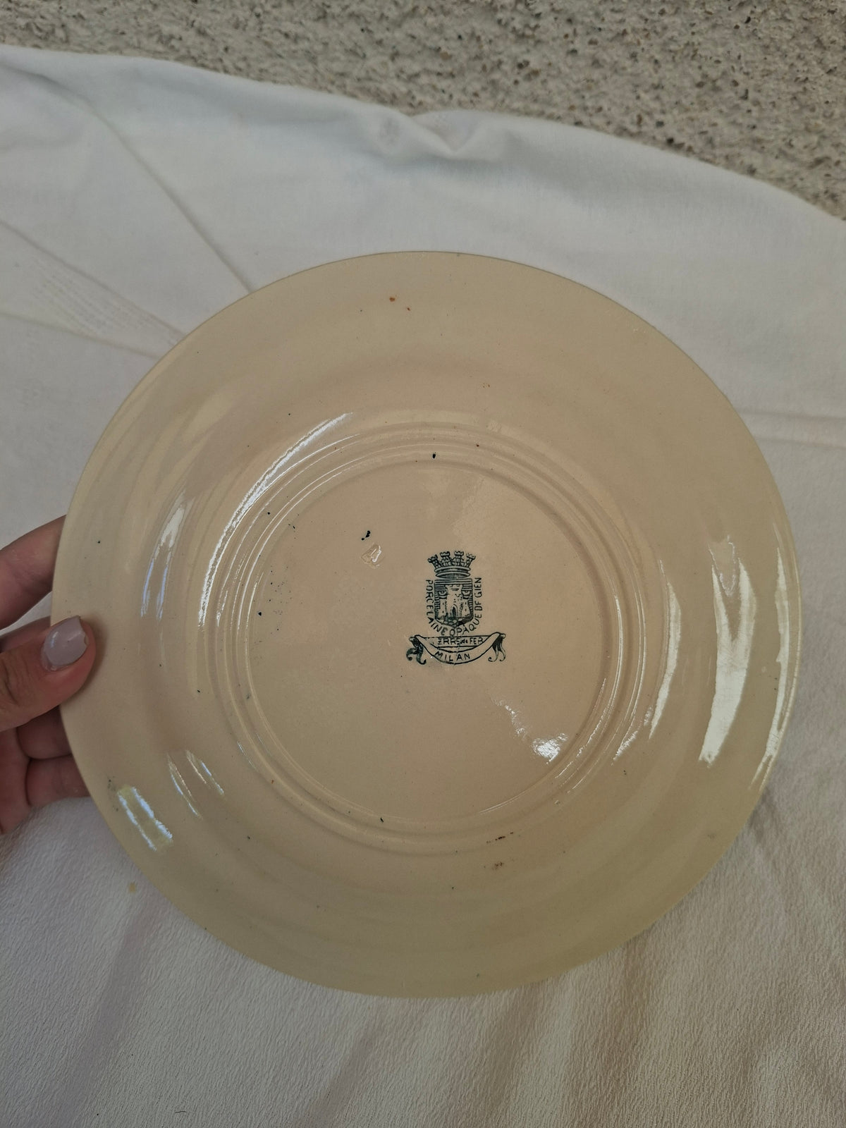6 assiettes plates  (4) Gien modèle « Milan » en terre de fer