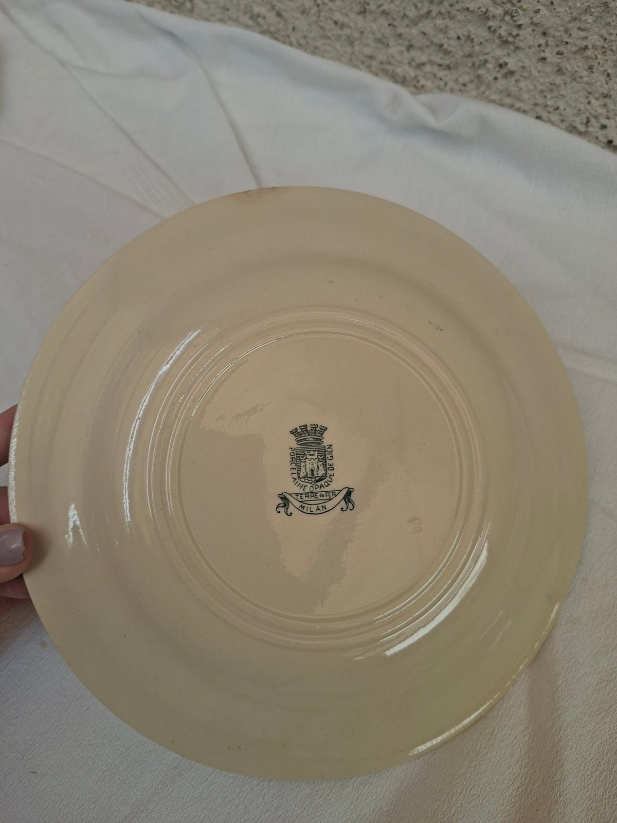 6 assiettes plates  (4) Gien modèle « Milan » en terre de fer