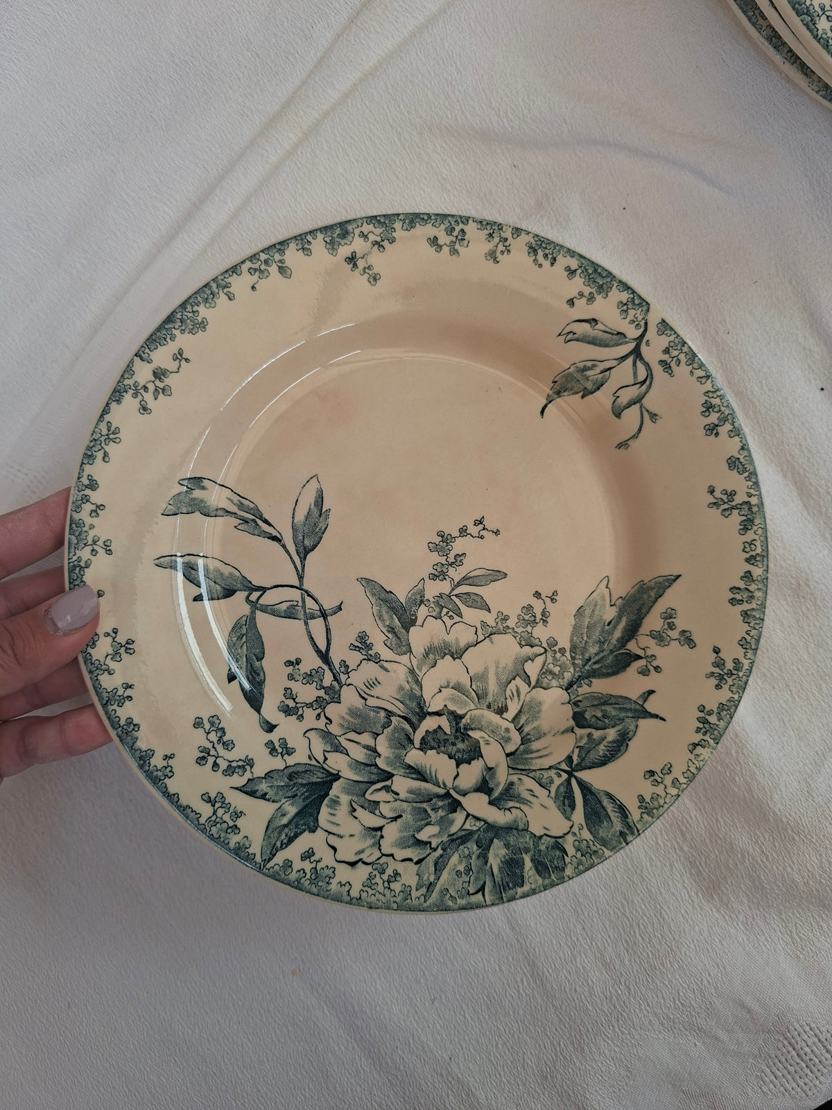 6 assiettes plates  (4) Gien modèle « Milan » en terre de fer