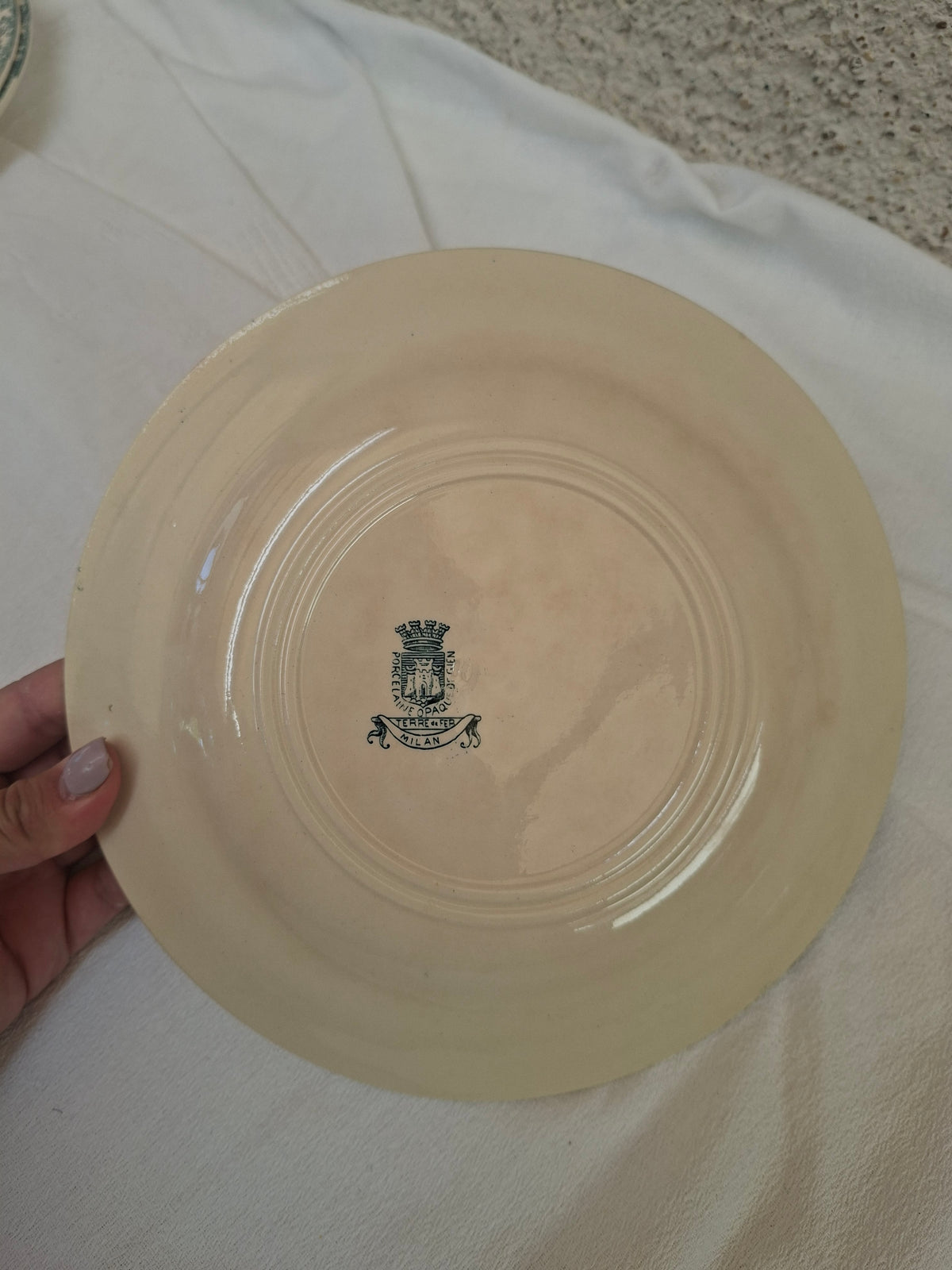 6 assiettes plates  (4) Gien modèle « Milan » en terre de fer