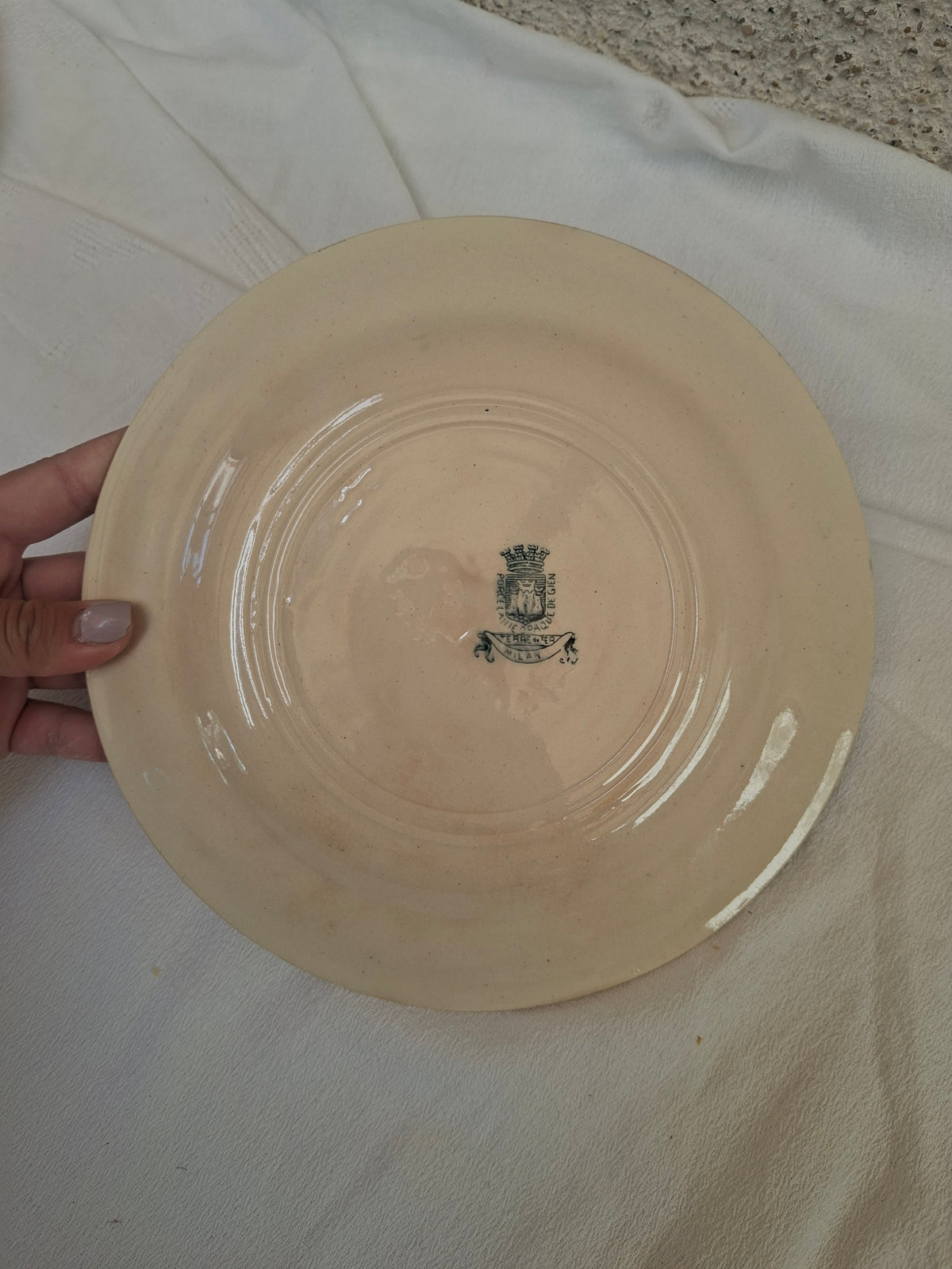 6 assiettes plates  (4) Gien modèle « Milan » en terre de fer