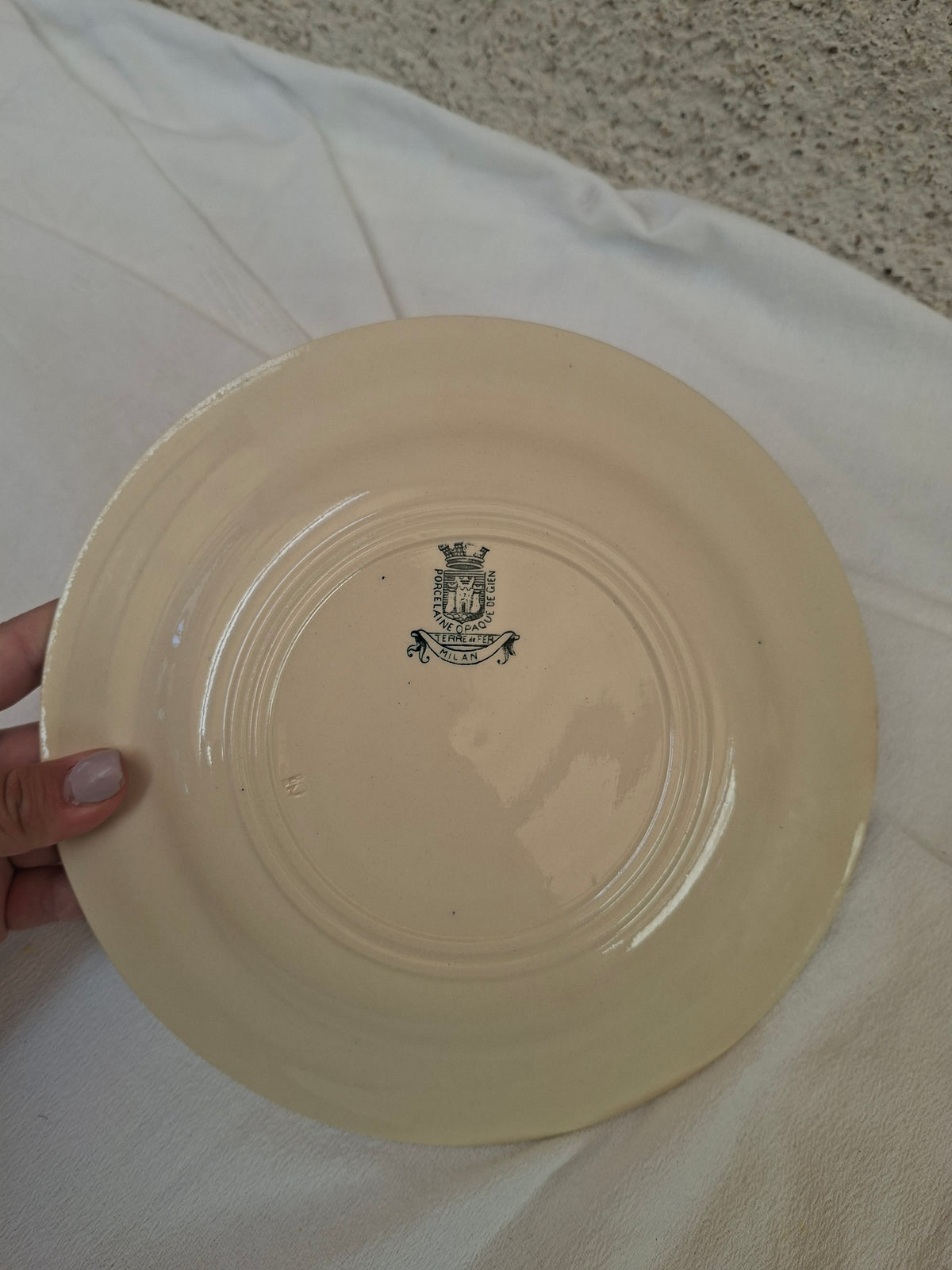 6 assiettes plates  (4) Gien modèle « Milan » en terre de fer