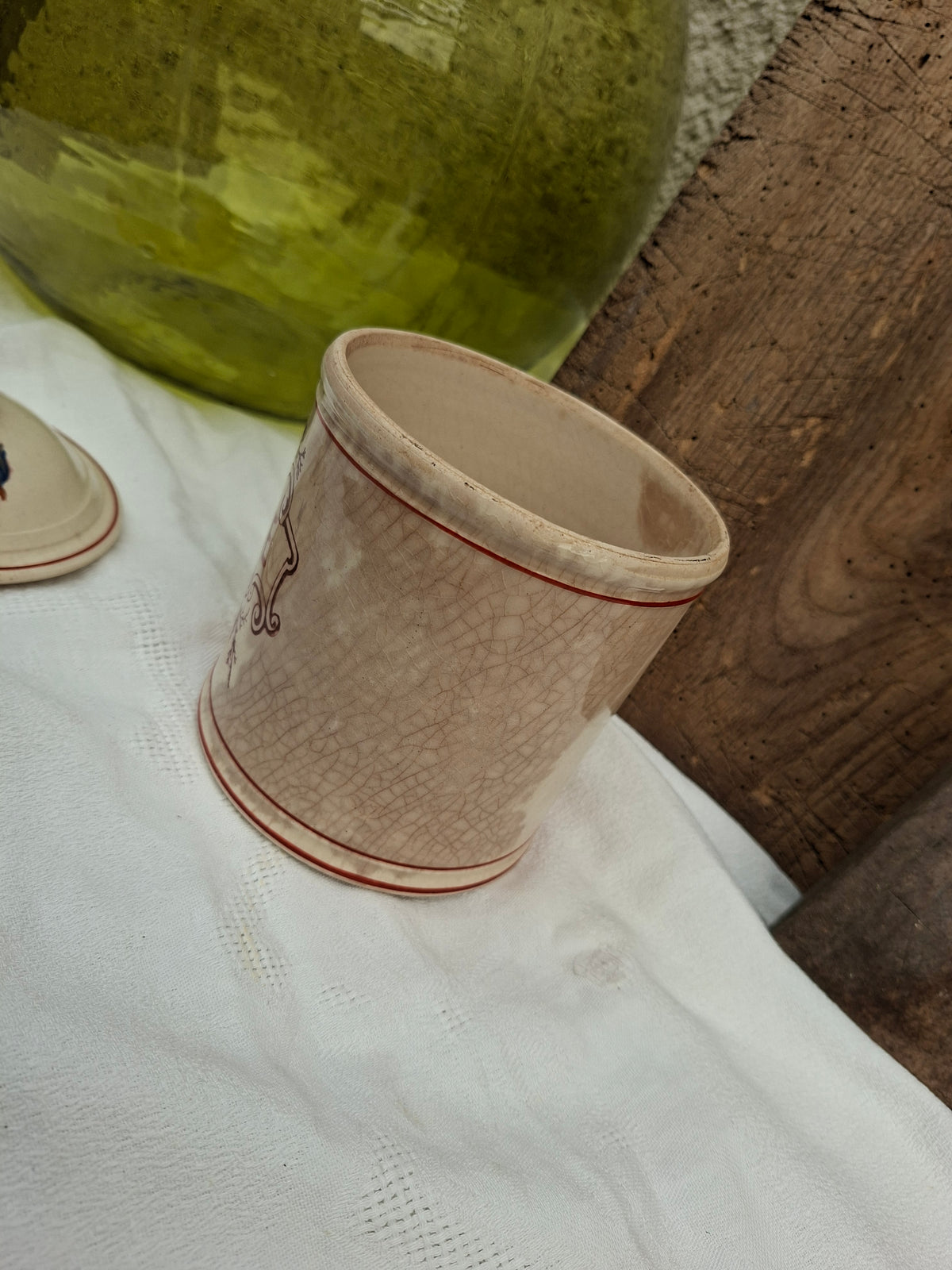 Ancien service de pots à épices – farine, sucre, sel, poivre, café & thé – charme vintage
