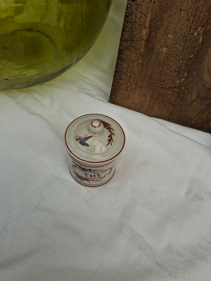 Ancien service de pots à épices – farine, sucre, sel, poivre, café & thé – charme vintage