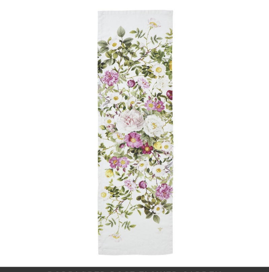 Chemin de table en lin - Jardin rose