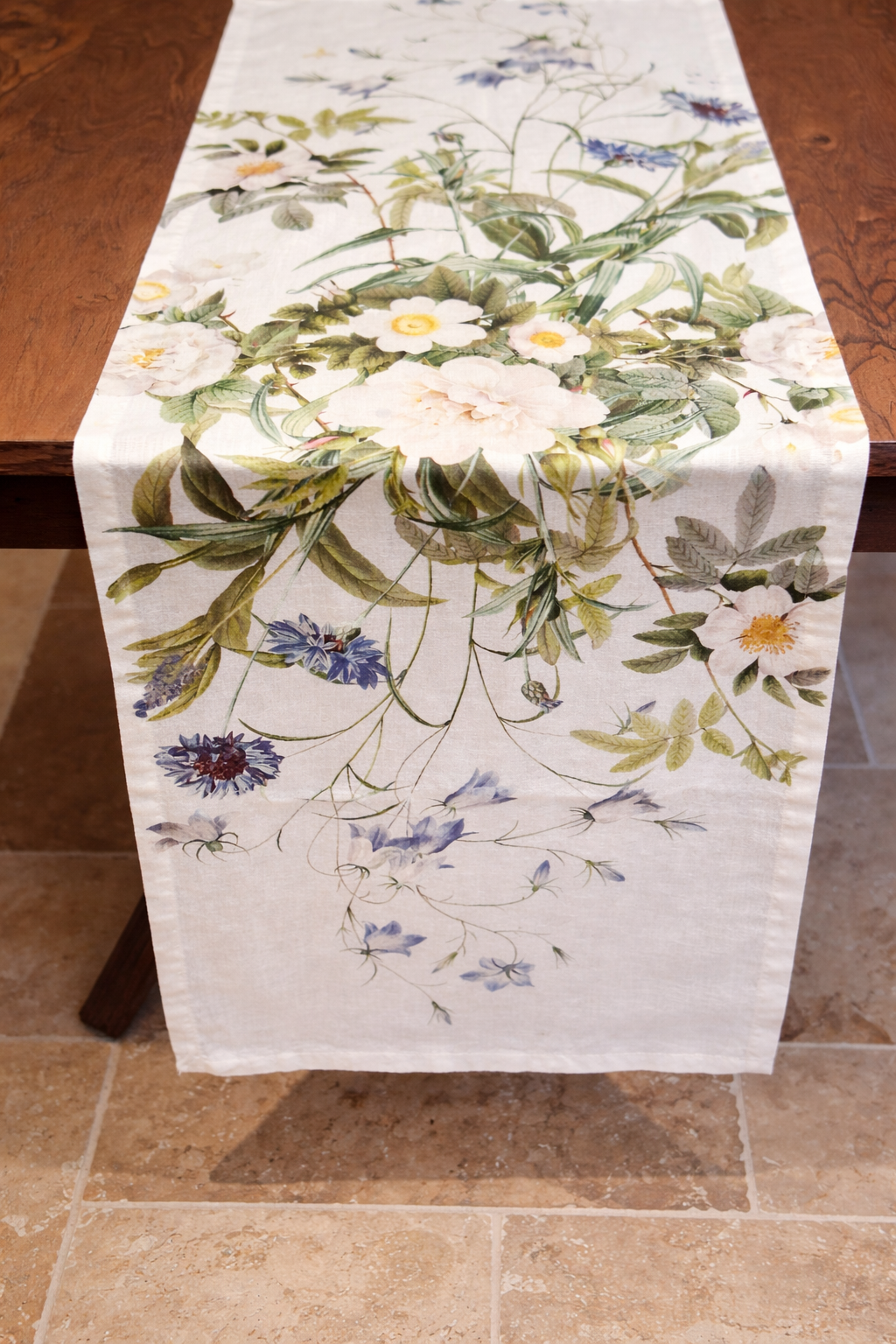 Chemin de Table Fleurs en Lin 145x45