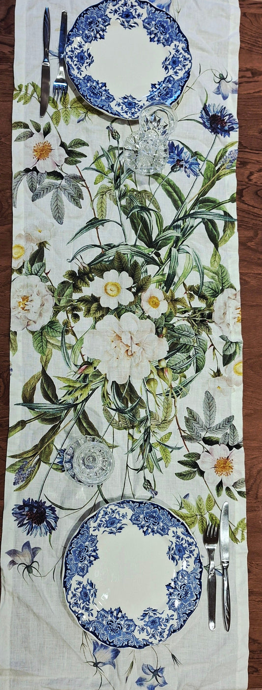 Chemin de table  Lin Fleuri –  Jardin bleu