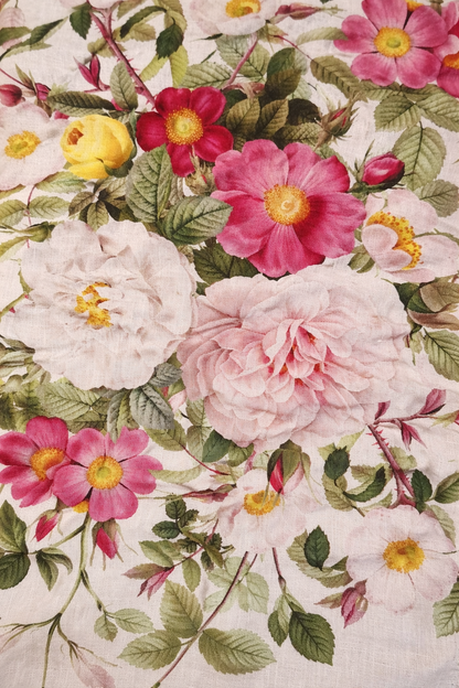 Chemin de Table  fleurs en Lin Blanc 145x45 cm